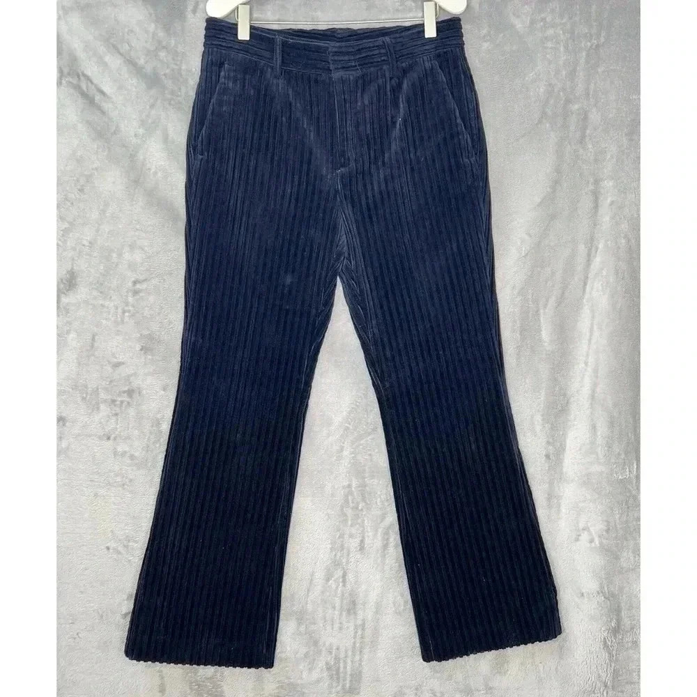 NWT Authentic Red Valentino Velvet Corduroy Navy Boot Cut Pants Sz‎ 40 US 12